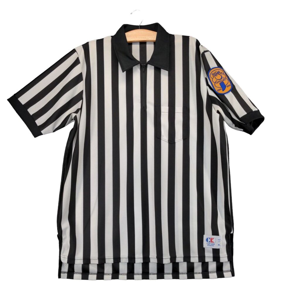 Vintage Cliff Keen Athletic IHSAA Patch Referee Shirt Men XL White Black Striped